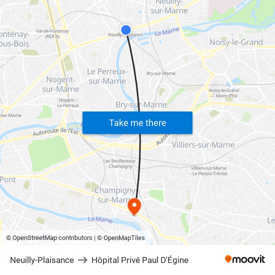 Neuilly-Plaisance to Hôpital Privé Paul D'Égine map