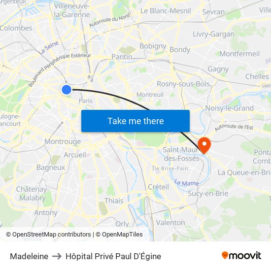 Madeleine to Hôpital Privé Paul D'Égine map