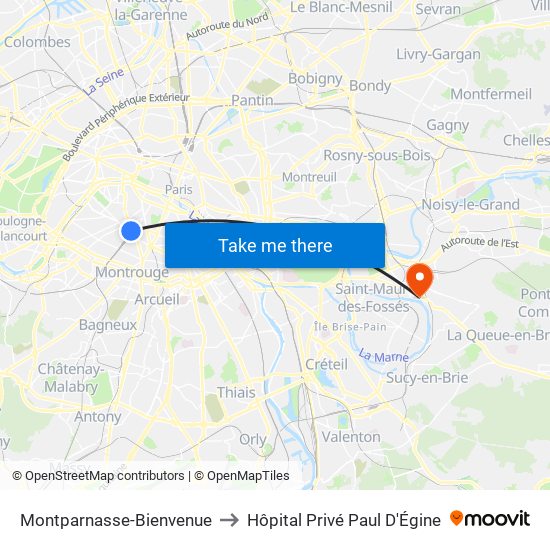 Montparnasse-Bienvenue to Hôpital Privé Paul D'Égine map