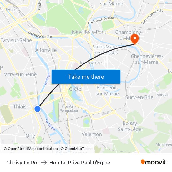 Choisy-Le-Roi to Hôpital Privé Paul D'Égine map