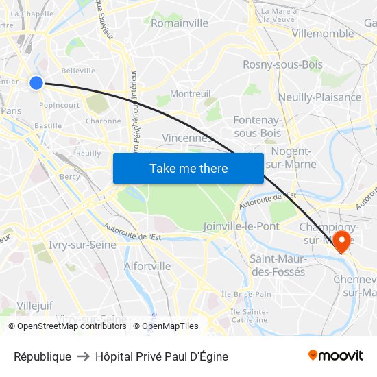 République to Hôpital Privé Paul D'Égine map