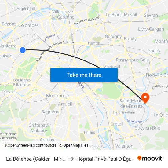 La Défense (Calder - Miro) to Hôpital Privé Paul D'Égine map