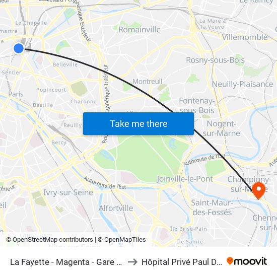 La Fayette - Magenta - Gare du Nord to Hôpital Privé Paul D'Égine map
