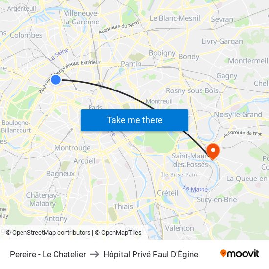 Pereire - Le Chatelier to Hôpital Privé Paul D'Égine map