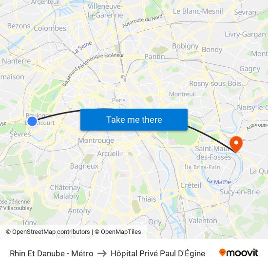 Rhin Et Danube - Métro to Hôpital Privé Paul D'Égine map