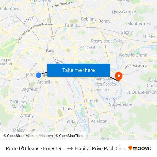 Porte D'Orléans - Ernest Reyer to Hôpital Privé Paul D'Égine map