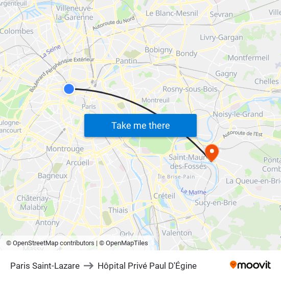 Paris Saint-Lazare to Hôpital Privé Paul D'Égine map