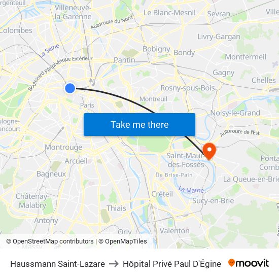 Haussmann Saint-Lazare to Hôpital Privé Paul D'Égine map