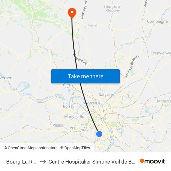 Bourg-La-Reine to Centre Hospitalier Simone Veil de Beauvais map