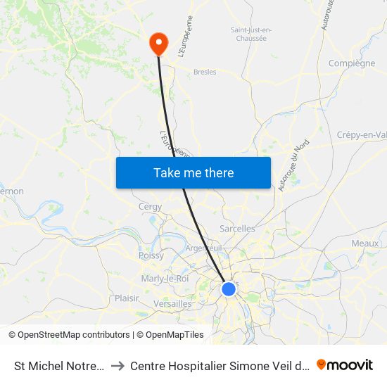 St Michel Notre Dame to Centre Hospitalier Simone Veil de Beauvais map