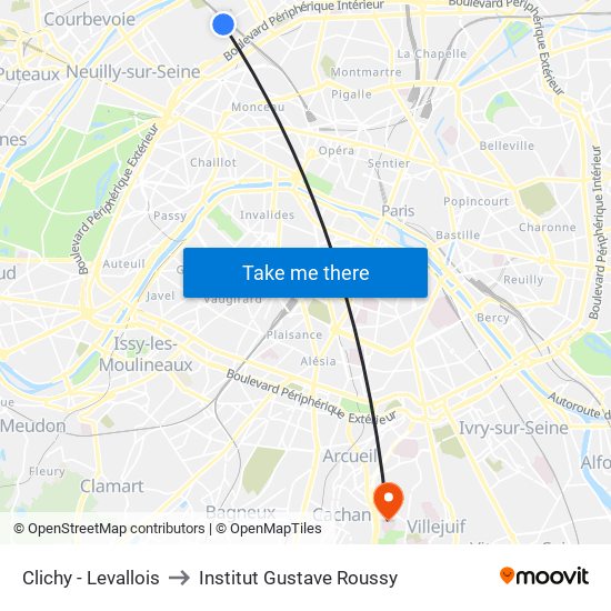 Clichy - Levallois to Institut Gustave Roussy map