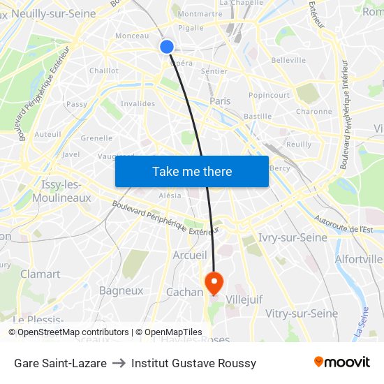 Gare Saint-Lazare to Institut Gustave Roussy map