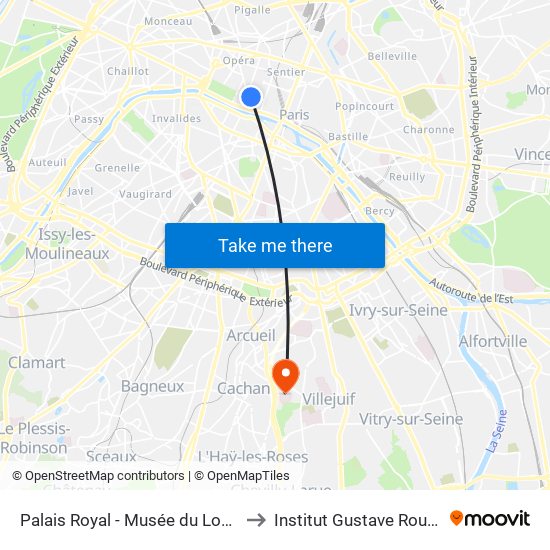 Palais Royal - Musée du Louvre to Institut Gustave Roussy map