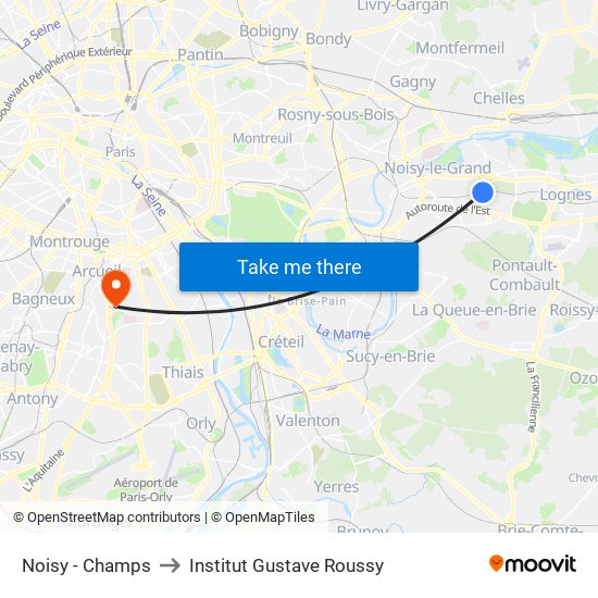 Noisy - Champs to Institut Gustave Roussy map