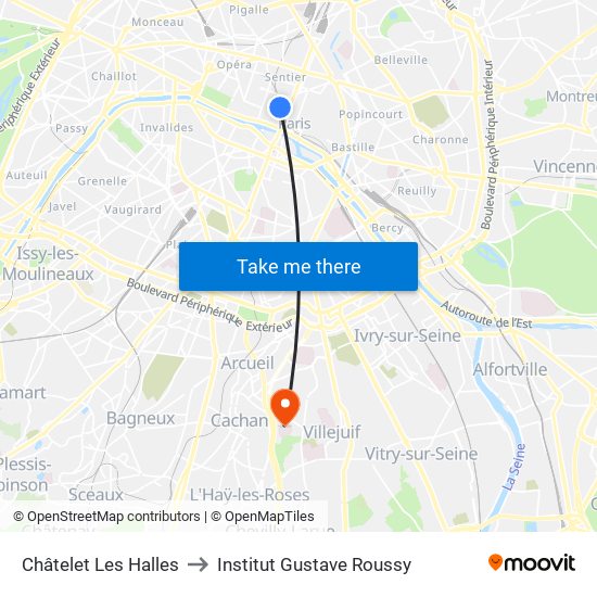Châtelet Les Halles to Institut Gustave Roussy map