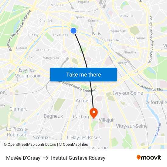 Musée D'Orsay to Institut Gustave Roussy map