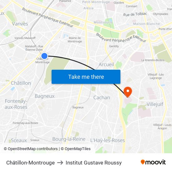Châtillon-Montrouge to Institut Gustave Roussy map