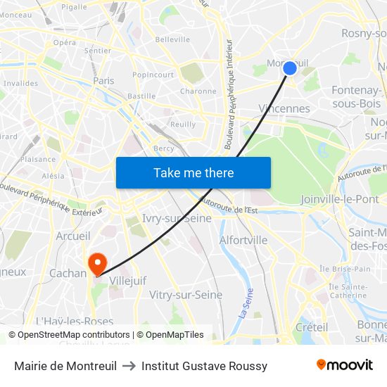 Mairie de Montreuil to Institut Gustave Roussy map