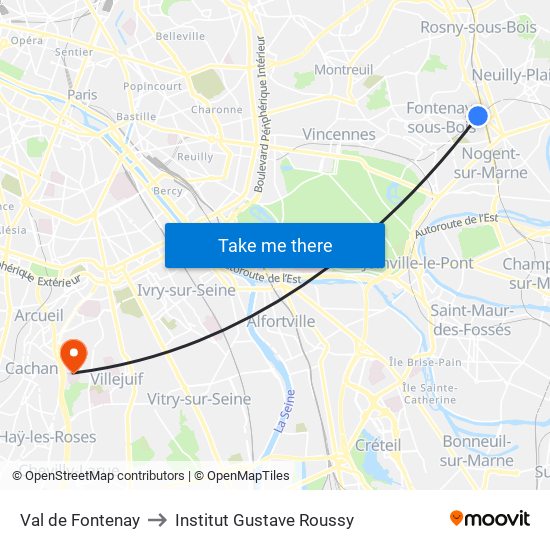 Val de Fontenay to Institut Gustave Roussy map