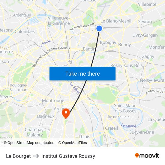 Le Bourget to Institut Gustave Roussy map