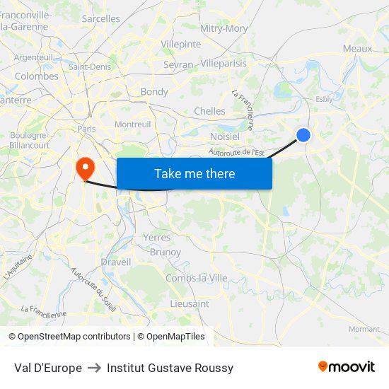 Val D'Europe to Institut Gustave Roussy map