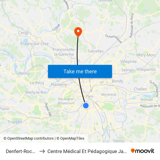 Denfert-Rochereau to Centre Médical Et Pédagogique Jacques Arnaud map