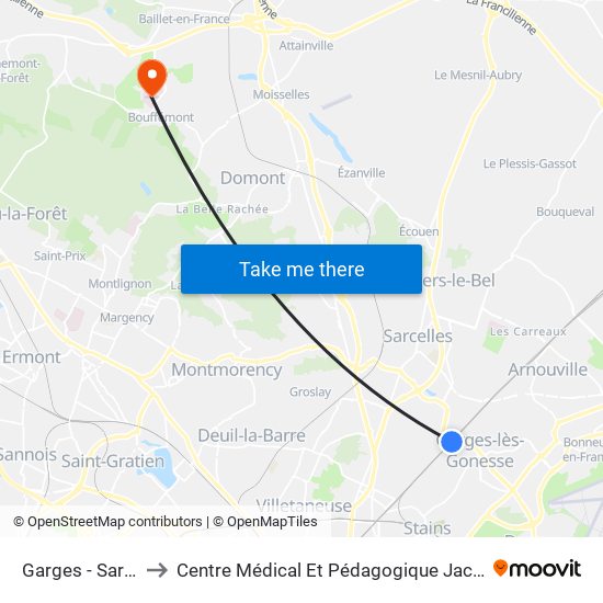 Garges - Sarcelles to Centre Médical Et Pédagogique Jacques Arnaud map