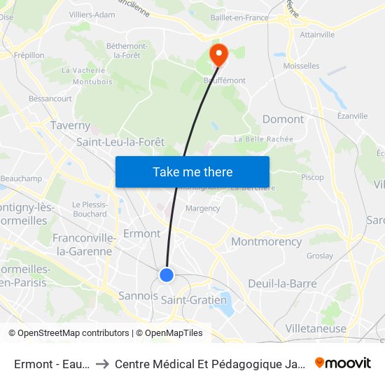 Ermont - Eaubonne to Centre Médical Et Pédagogique Jacques Arnaud map