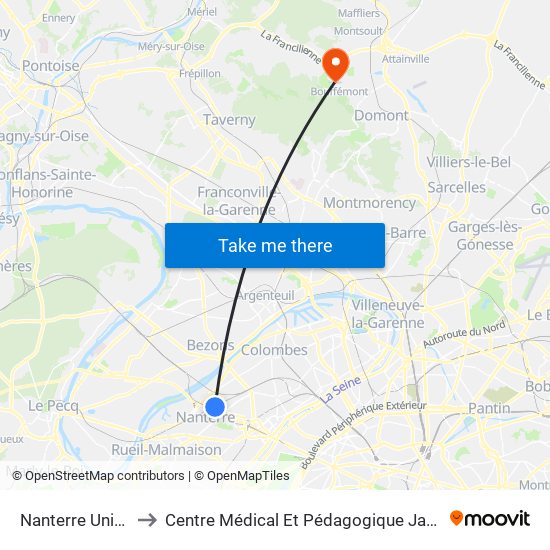 Nanterre Université to Centre Médical Et Pédagogique Jacques Arnaud map