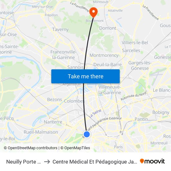 Neuilly Porte Maillot to Centre Médical Et Pédagogique Jacques Arnaud map