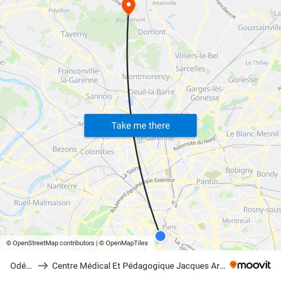 Odéon to Centre Médical Et Pédagogique Jacques Arnaud map