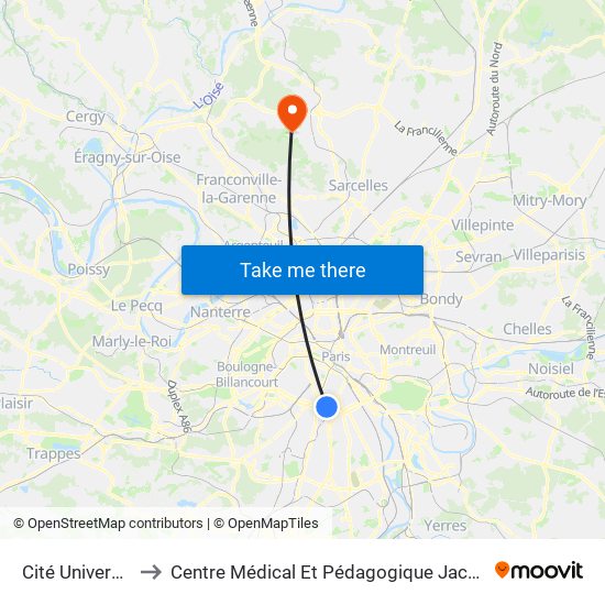 Cité Universitaire to Centre Médical Et Pédagogique Jacques Arnaud map