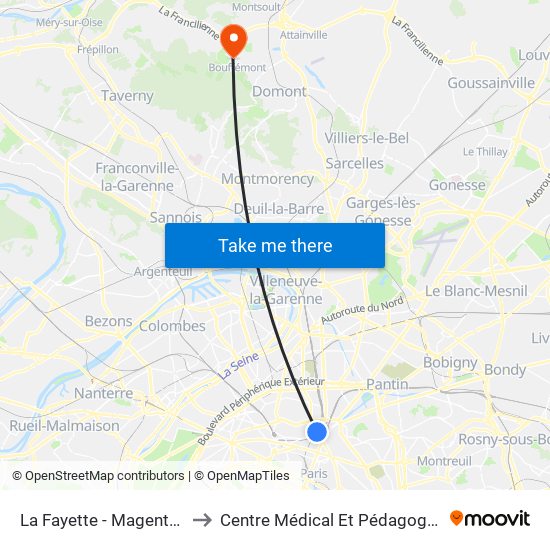 La Fayette - Magenta - Gare du Nord to Centre Médical Et Pédagogique Jacques Arnaud map