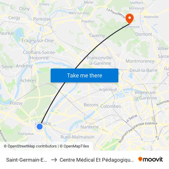 Saint-Germain-En-Laye RER to Centre Médical Et Pédagogique Jacques Arnaud map