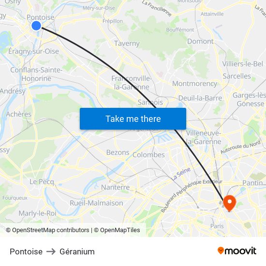 Pontoise to Géranium map
