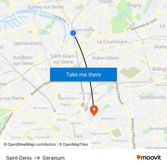 Saint-Denis to Géranium map