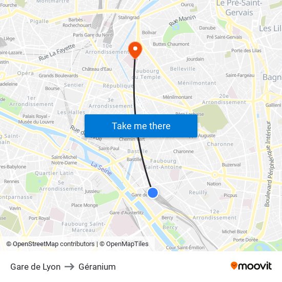 Gare de Lyon to Géranium map