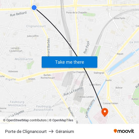Porte de Clignancourt to Géranium map