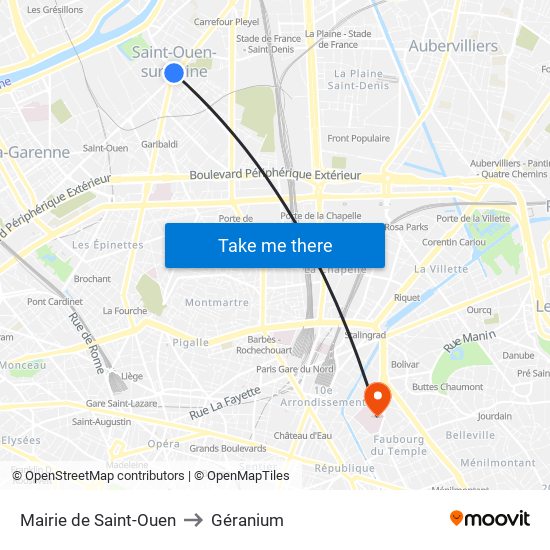 Mairie de Saint-Ouen to Géranium map