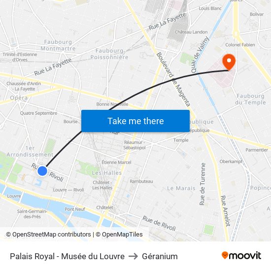 Palais Royal - Musée du Louvre to Géranium map