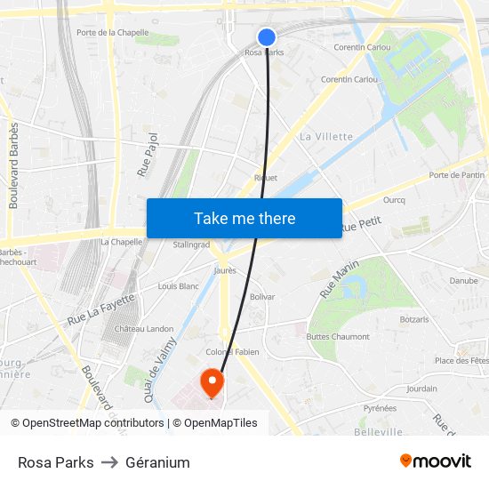 Rosa Parks to Géranium map