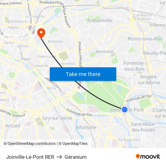 Joinville-Le-Pont RER to Géranium map