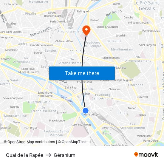Quai de la Rapée to Géranium map
