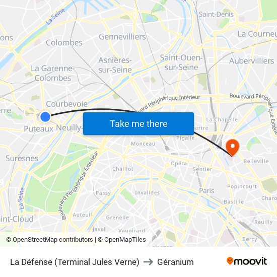 La Défense (Terminal Jules Verne) to Géranium map