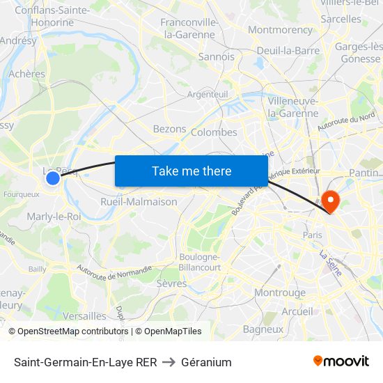 Saint-Germain-En-Laye RER to Géranium map