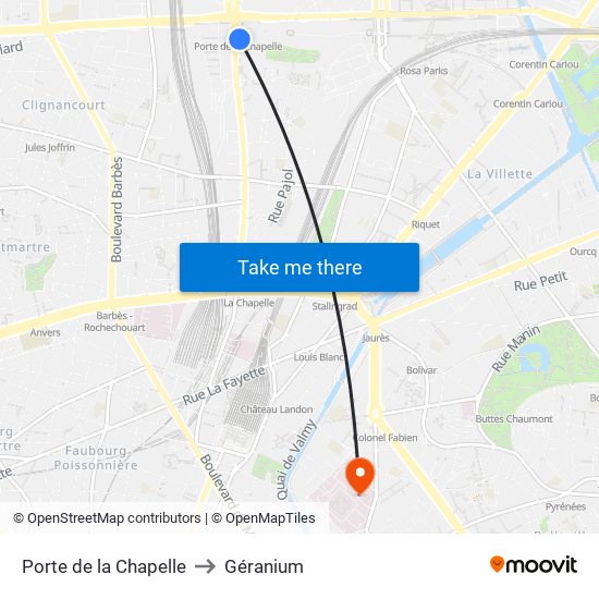 Porte de la Chapelle to Géranium map