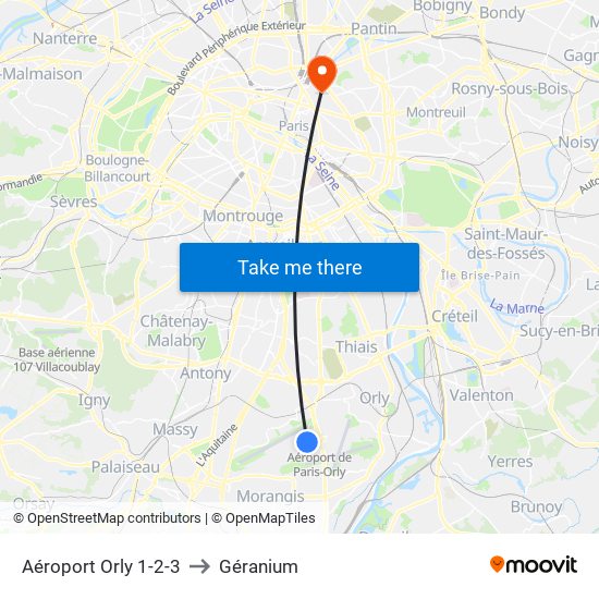 Aéroport Orly 1-2-3 to Géranium map