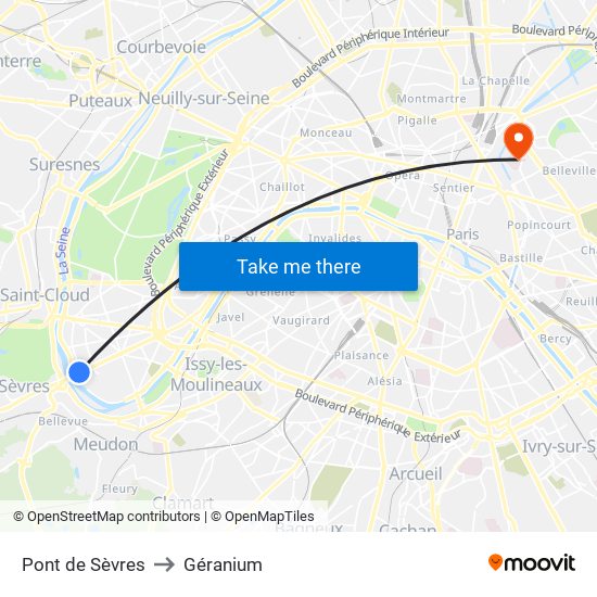 Pont de Sèvres to Géranium map