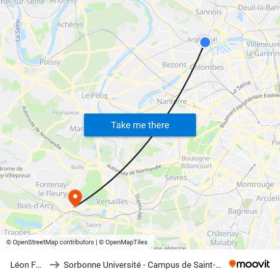 Léon Feix to Sorbonne Université - Campus de Saint-Cyr map