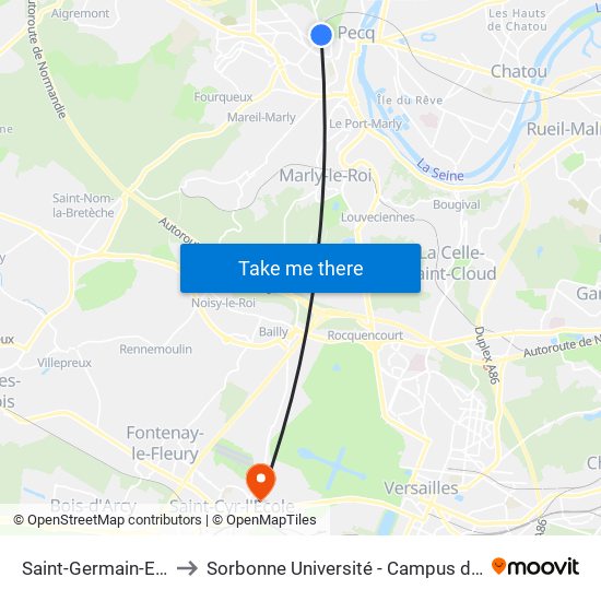 Saint-Germain-En-Laye to Sorbonne Université - Campus de Saint-Cyr map